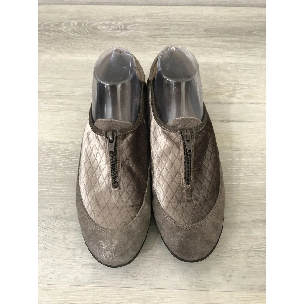 Sesto Meucci Besie Women's Loafer Brown Leather‎ 9.5 Quilted Zip Suede Comfort